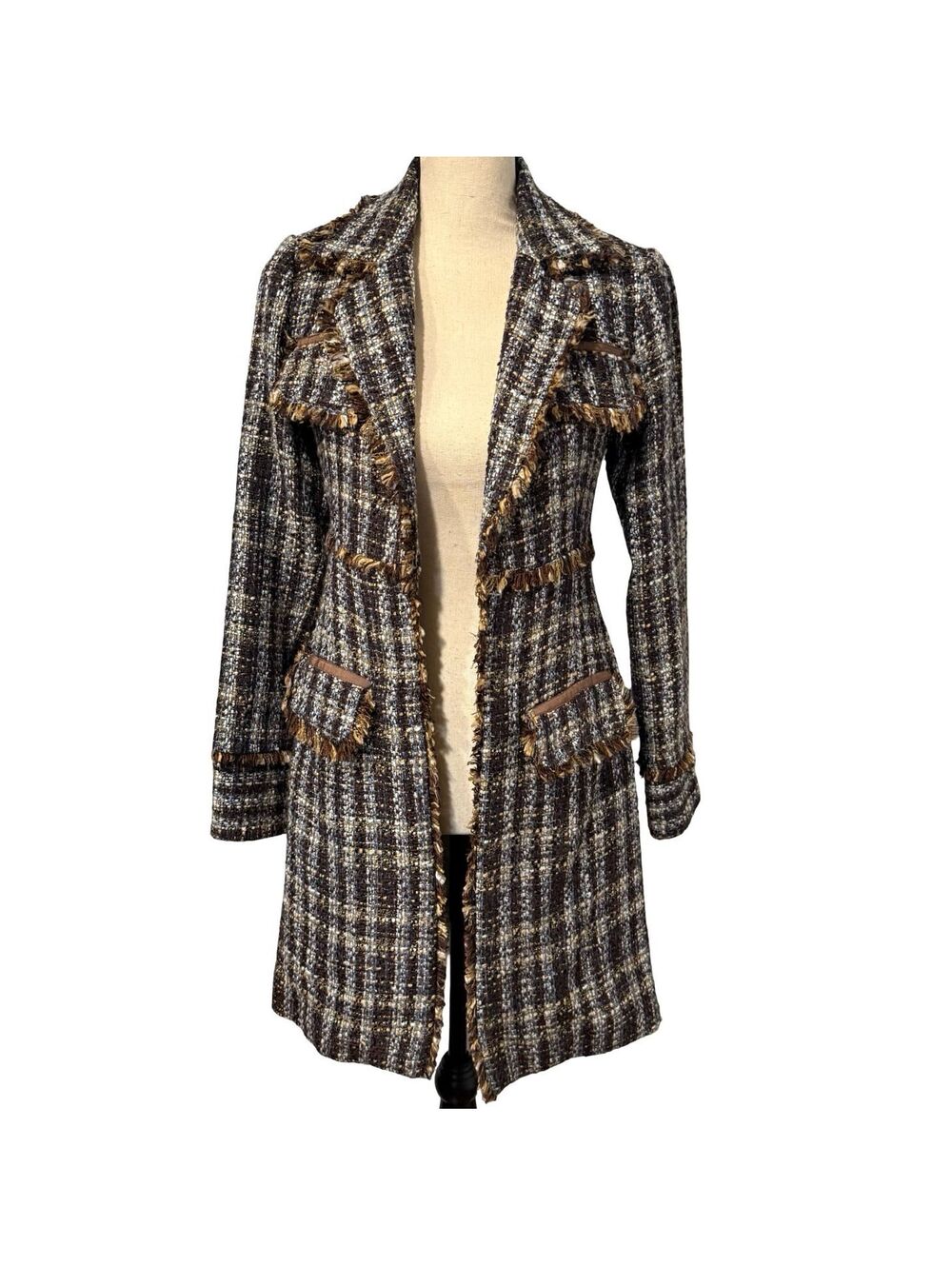 True Meaning Plaid Wool-Like Longline Coat - Size 2